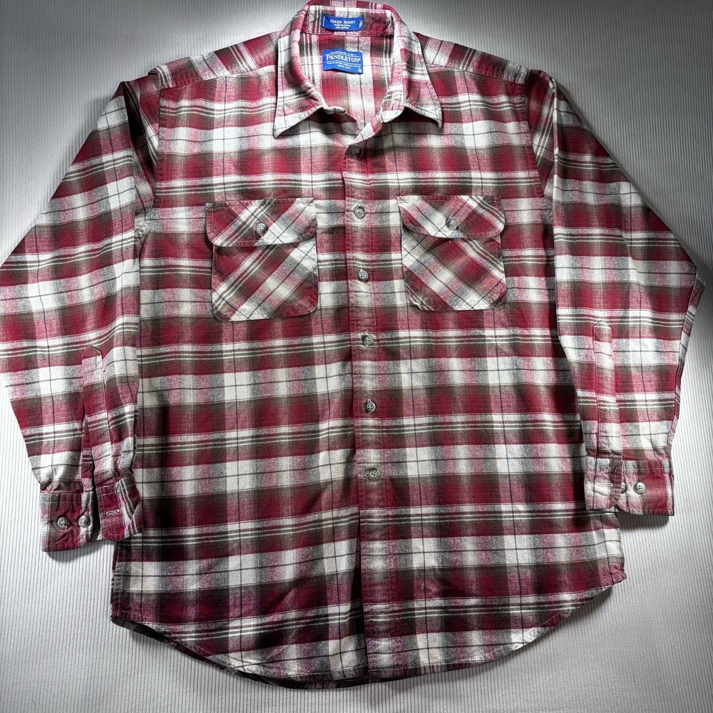 Pendleton Hiker Shirt Plaid Long Sleeve 100% Cotton Button Up Red Men's‎ Medium